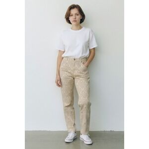 Mossimo Jeans, Women's Tan Damask Pattern Zip Ankle Skinny Stretch Jeans Size 14